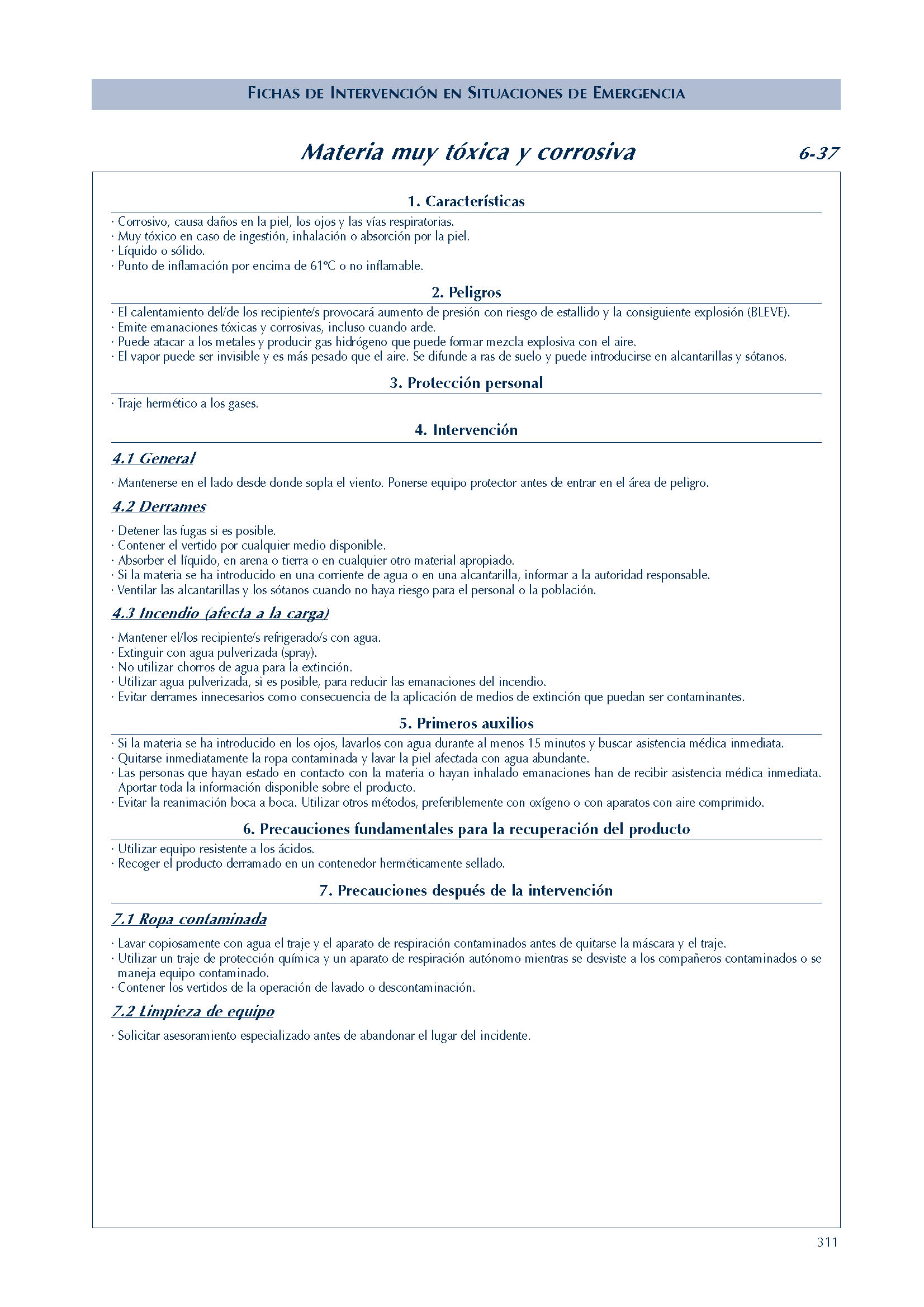 275 FICHA 6-37 MATERIA MUY TOXICA CORROSIVA FICHAS EMERGENCIA